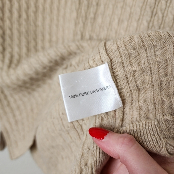 LOCHMERE cable knit cashmere turtleneck sweater in‎ oat size M - Picture 10 of 11